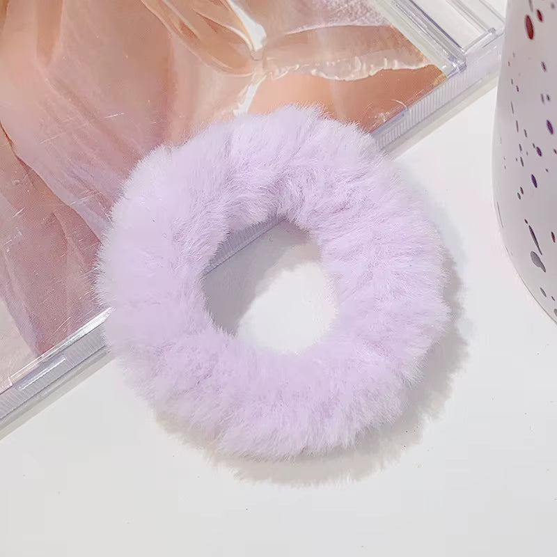 New Colorful Fluffy Hair Band for Women Girls Ponytail Holder Hair Tie Plush Scrunchie Rubber Band Fashion Hair Accessories