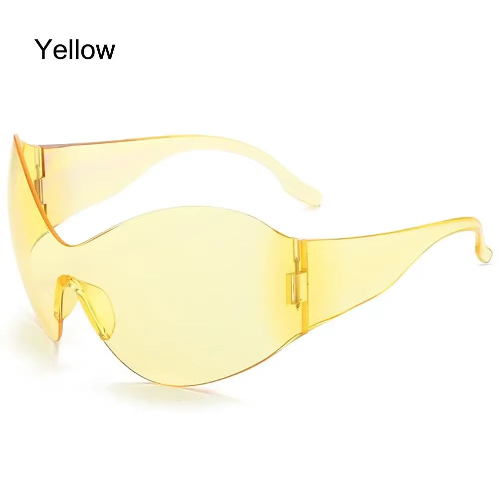 New Steampunk Oversized Sunglasses Trendy Rimless Y2K Shades Sun Glasses for Women/Men UV400 Protection Sport One Piece Eyewear