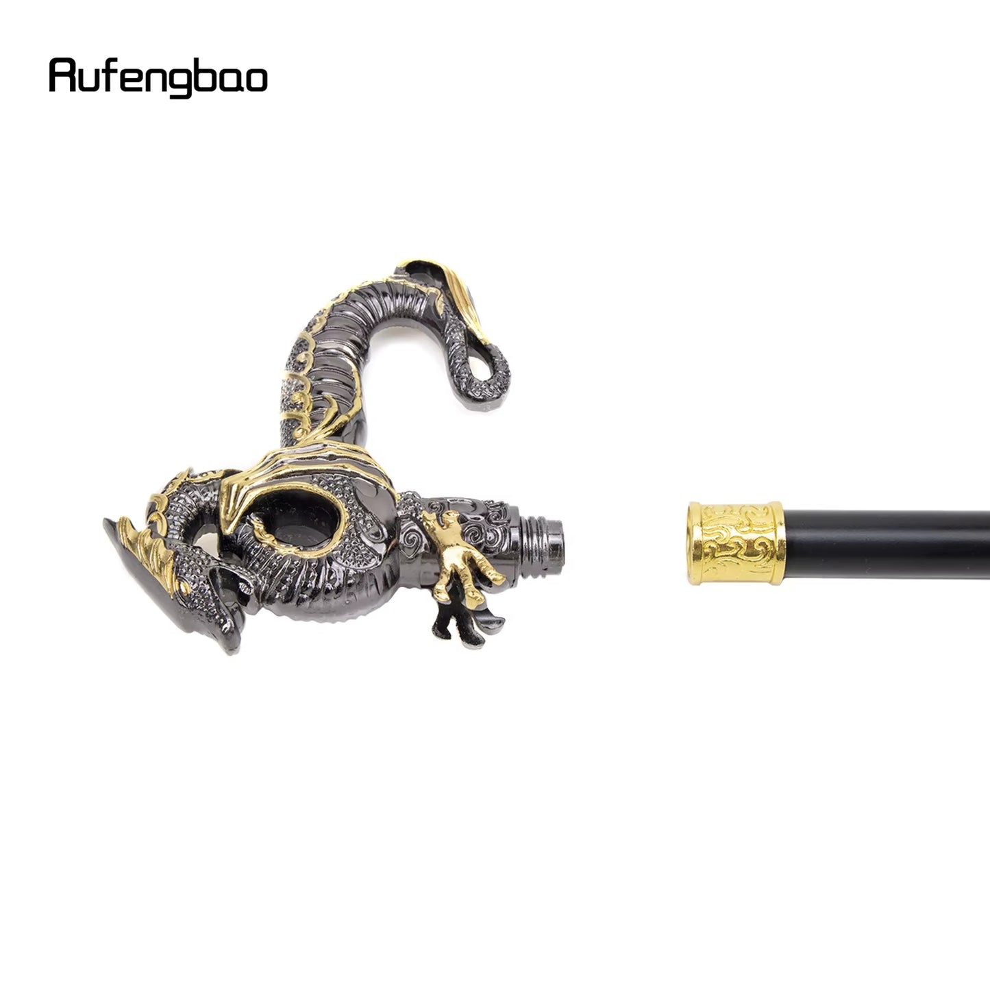 Gold Black Luxury Dragon Walking Cane Fashion Decorative Walking Stick Gentleman Elegant Cosplay Cane Knob Crosier 93Cm