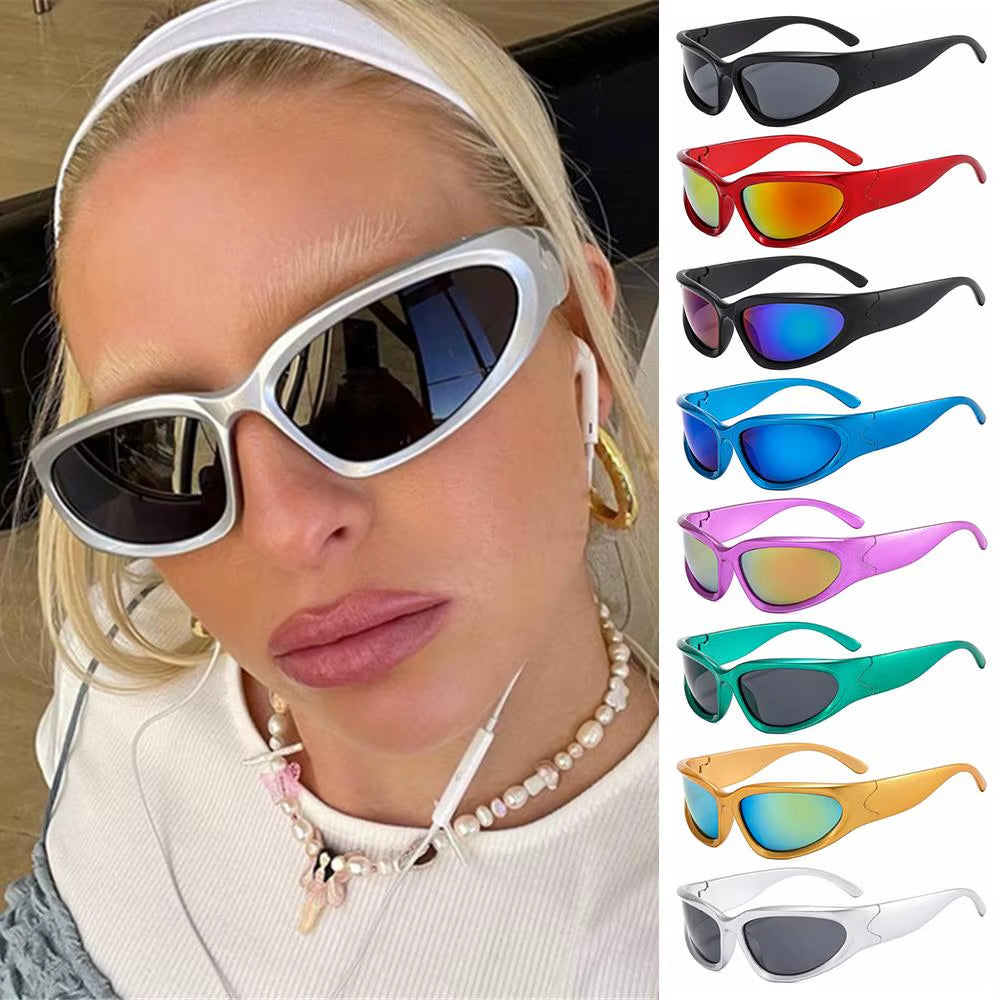 Y2K Wrap around Sunglasses Futuristic Oval Sports Sun Glasses 2024 Trendy Fashion Shades Vintage Punk Goggle Eyewear Outdoors