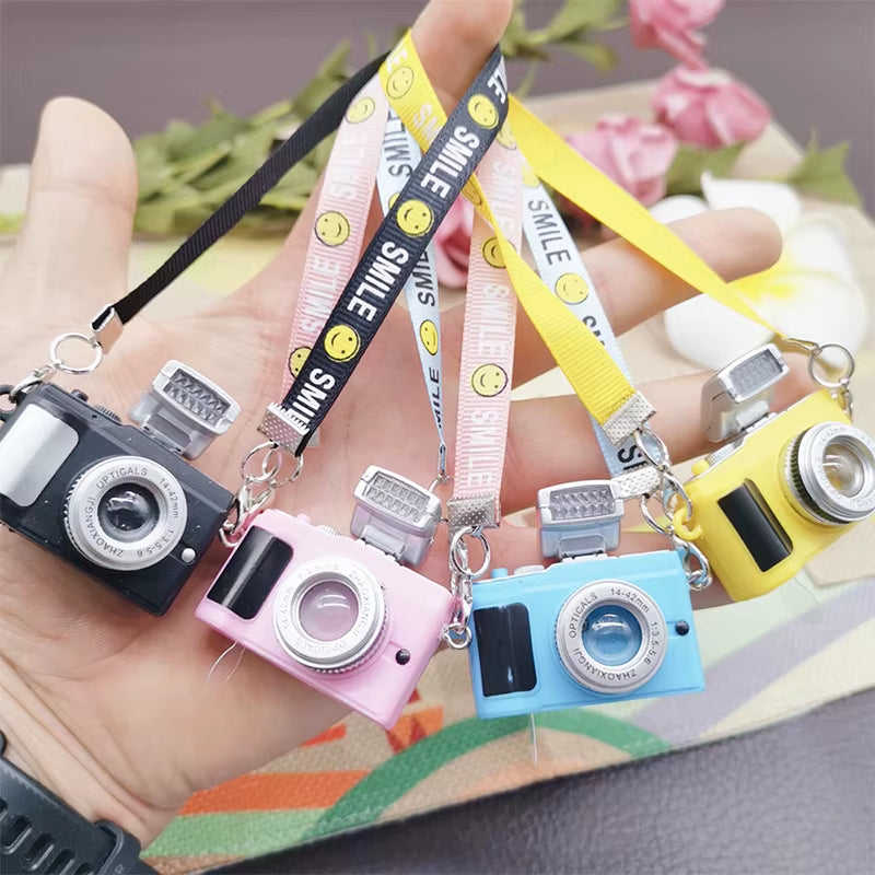 LED Luminous Sound Glowing Pendant Keychain Bag Accessories Plastic Toy Camera Car Key Chains Kids Digital SLR Camera Toy