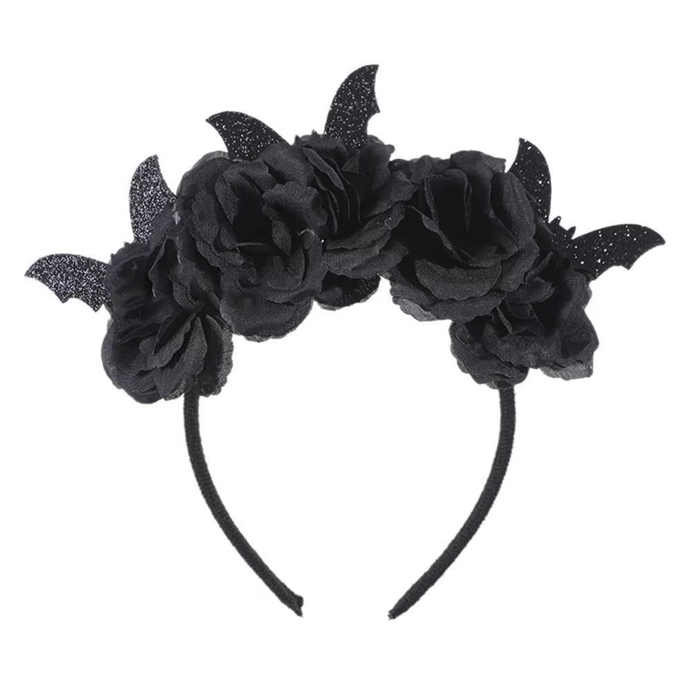 Halloween Gothic Skull Flower Headband for Women Girls Party Cosplay Spider Web Veil Day of the Dead Headband Horror Headwear