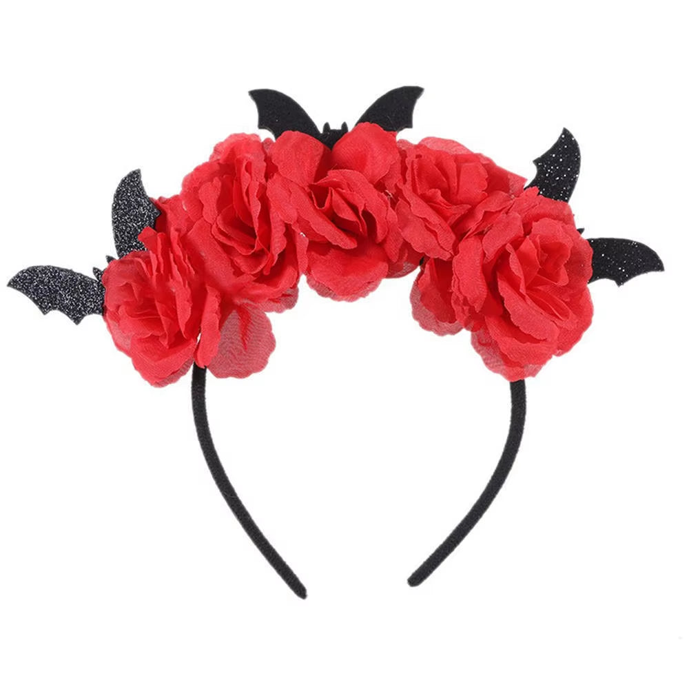 Halloween Gothic Skull Flower Headband for Women Girls Party Cosplay Spider Web Veil Day of the Dead Headband Horror Headwear