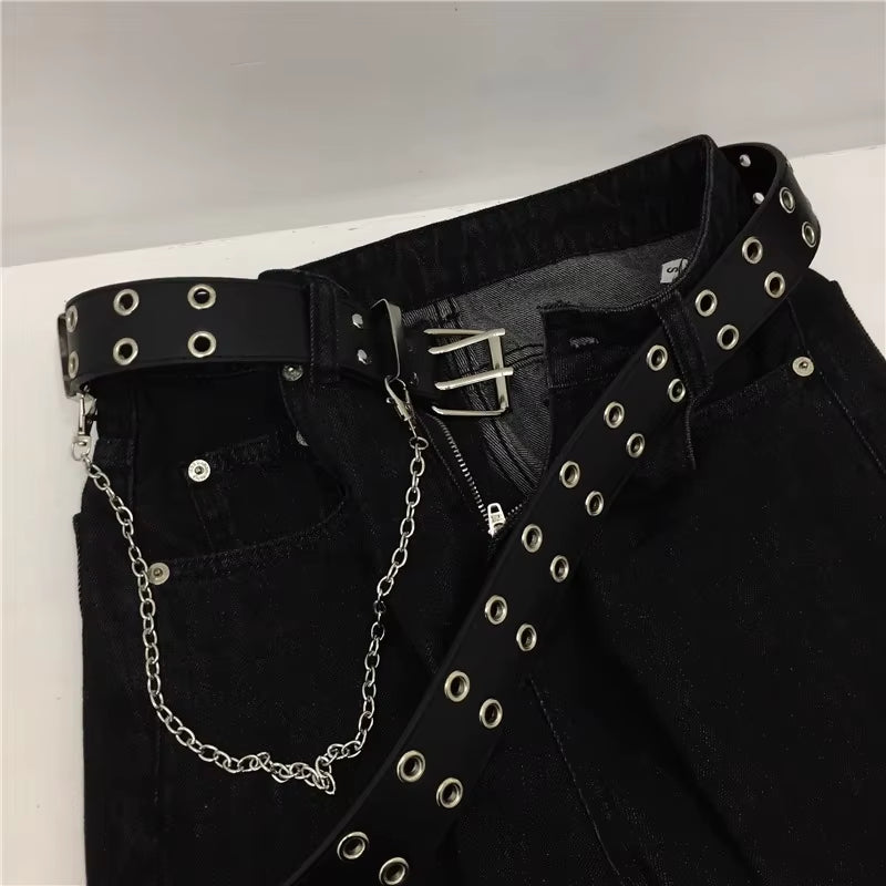 Fashion Alloy Women Belts Chain Luxury for Genuine Leather New Style Pin Buckle Jeans Decorative Ladies Retro Decorative Punk