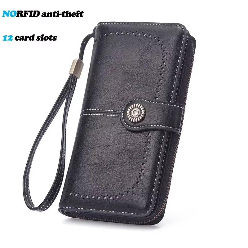 High Quality Women Wallet RFID Anti-Theft Leather Wallets for Woman Long Zipper Large Ladies Clutch Bag Female Purse Card Holder