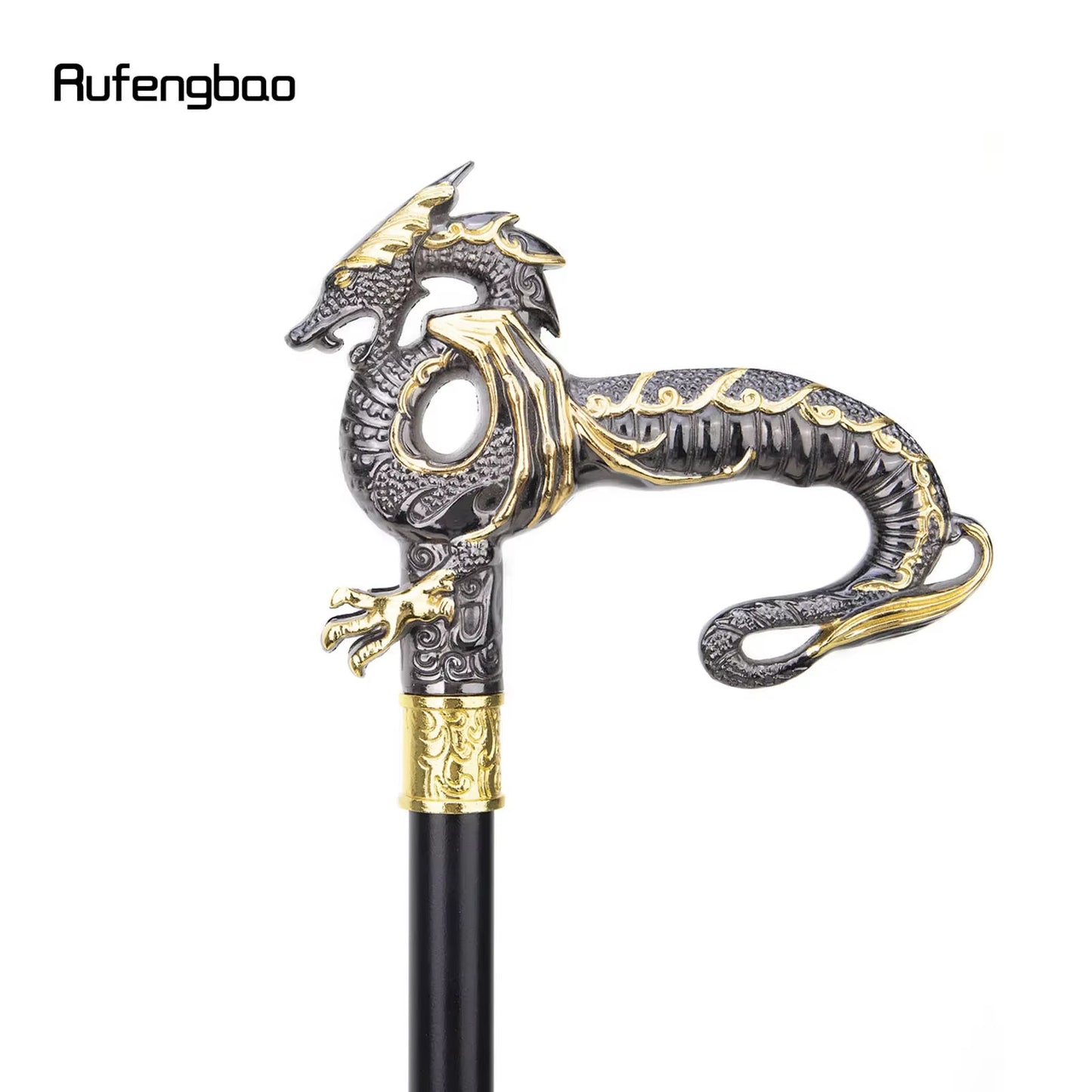 Gold Black Luxury Dragon Walking Cane Fashion Decorative Walking Stick Gentleman Elegant Cosplay Cane Knob Crosier 93Cm