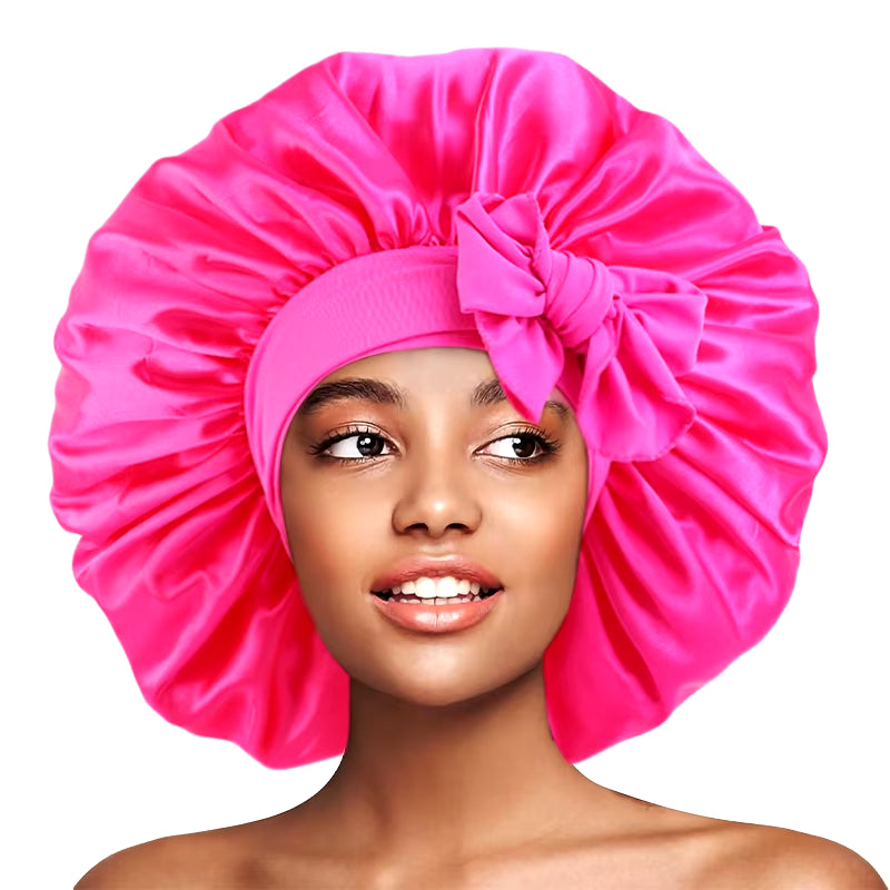 New Large Satin Bonnet Silky Night Sleeping Cap Satin Bonnet with Head Tie Band Bonnet Lace up Shower Cap Curly Braid Hair