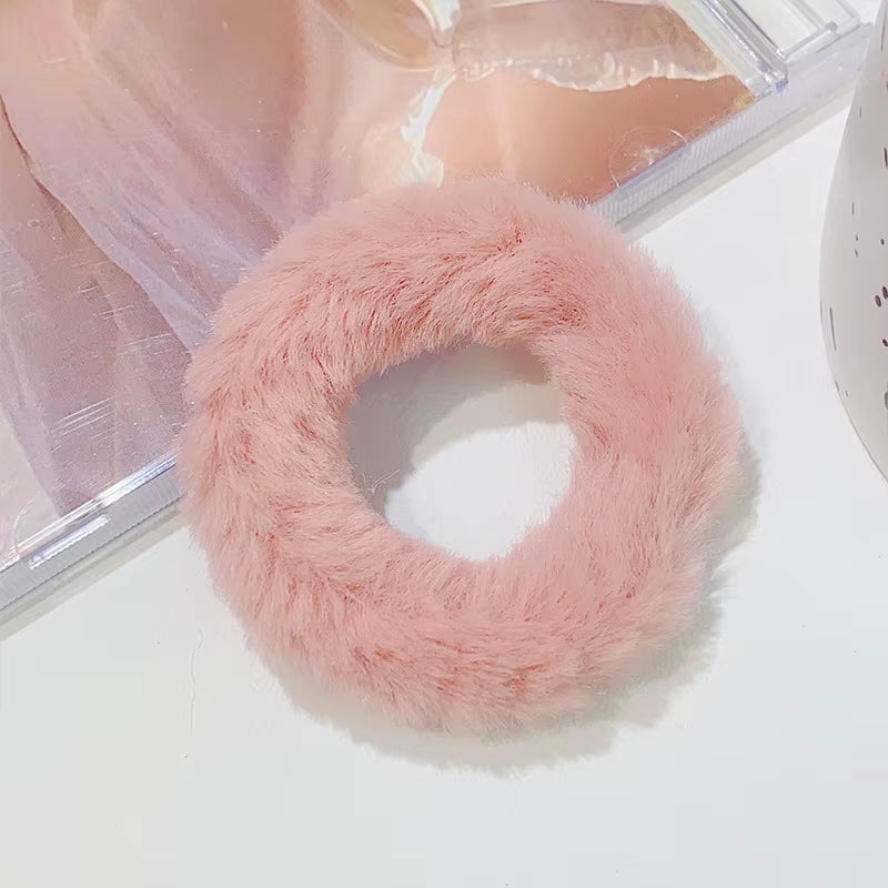 New Colorful Fluffy Hair Band for Women Girls Ponytail Holder Hair Tie Plush Scrunchie Rubber Band Fashion Hair Accessories