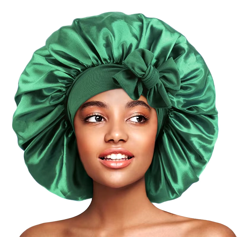 New Large Satin Bonnet Silky Night Sleeping Cap Satin Bonnet with Head Tie Band Bonnet Lace up Shower Cap Curly Braid Hair