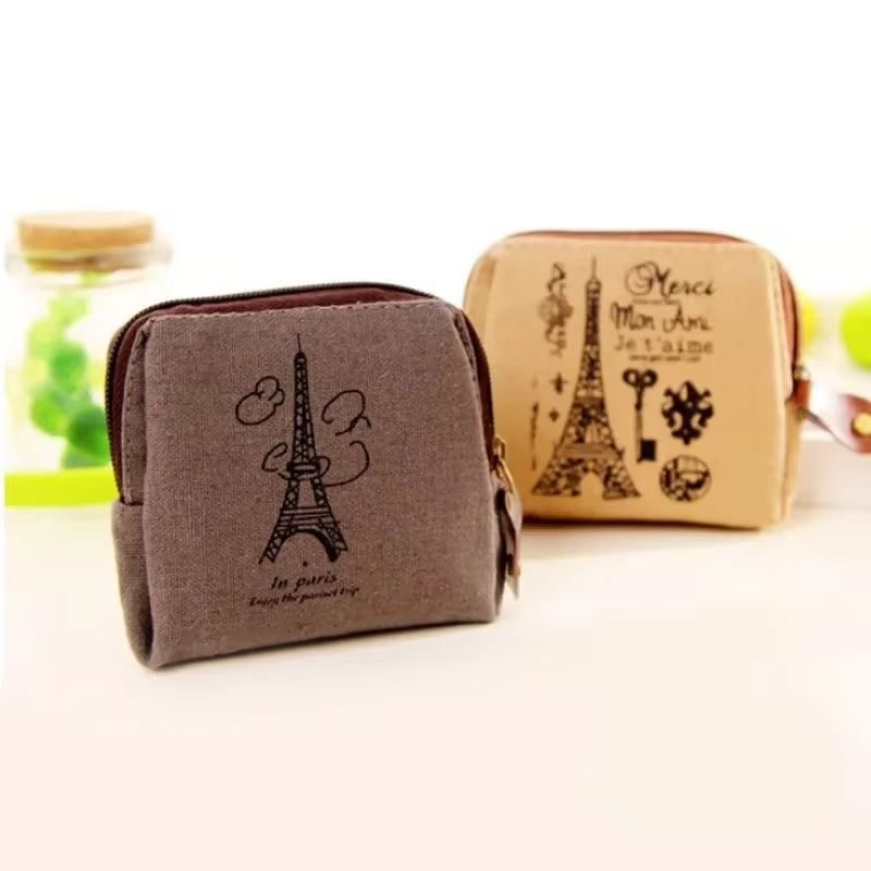 Vintage Paris Coin Purse Korean Zakka Small Bag Nostalgic Memory Canvas Coin Bag Urban Simplicity