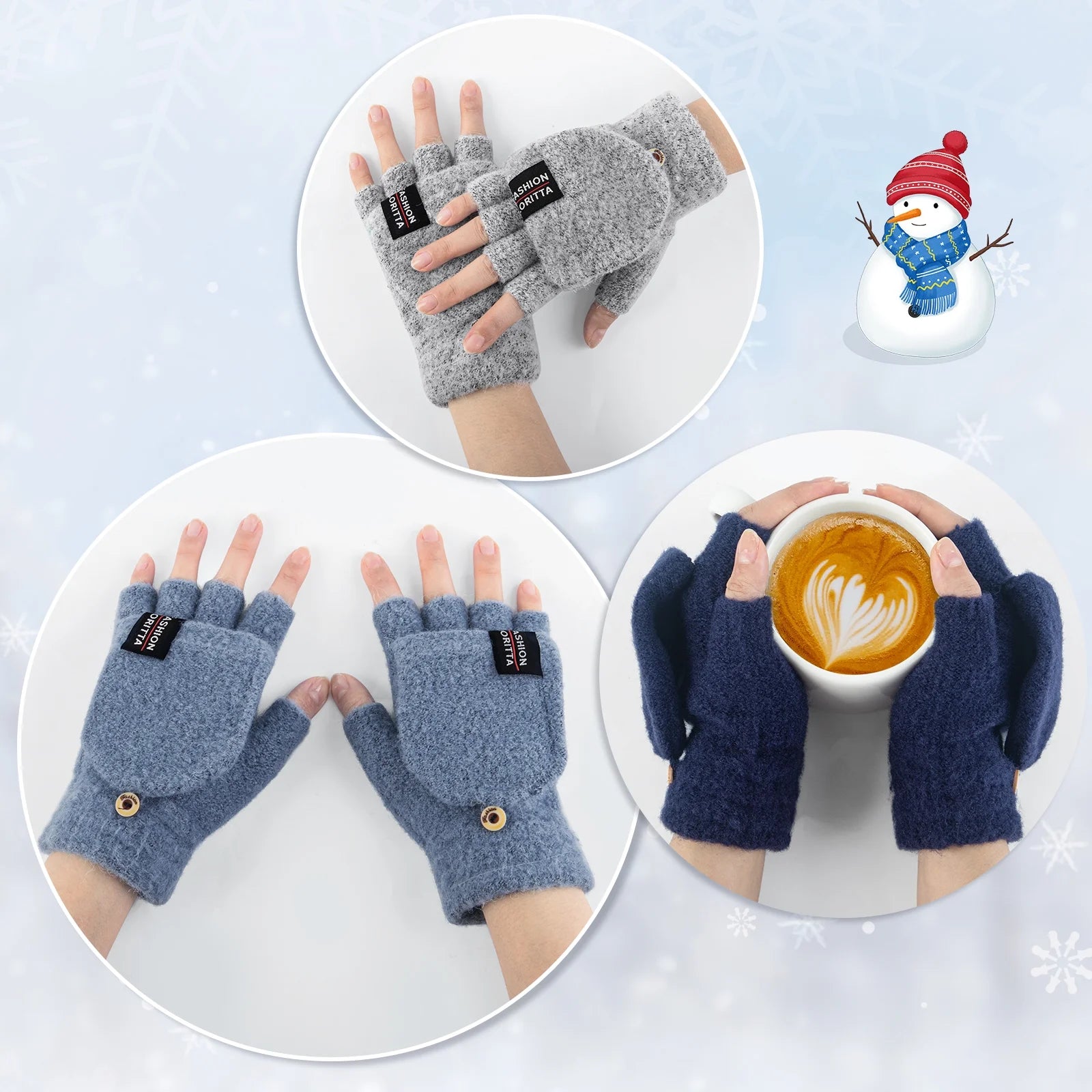 Womens Winter Gloves, 4 Pack Warm Knitted Fingerless Gloves for Women Men Black