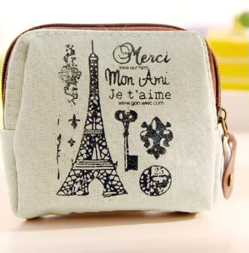 Vintage Paris Coin Purse Korean Zakka Small Bag Nostalgic Memory Canvas Coin Bag Urban Simplicity