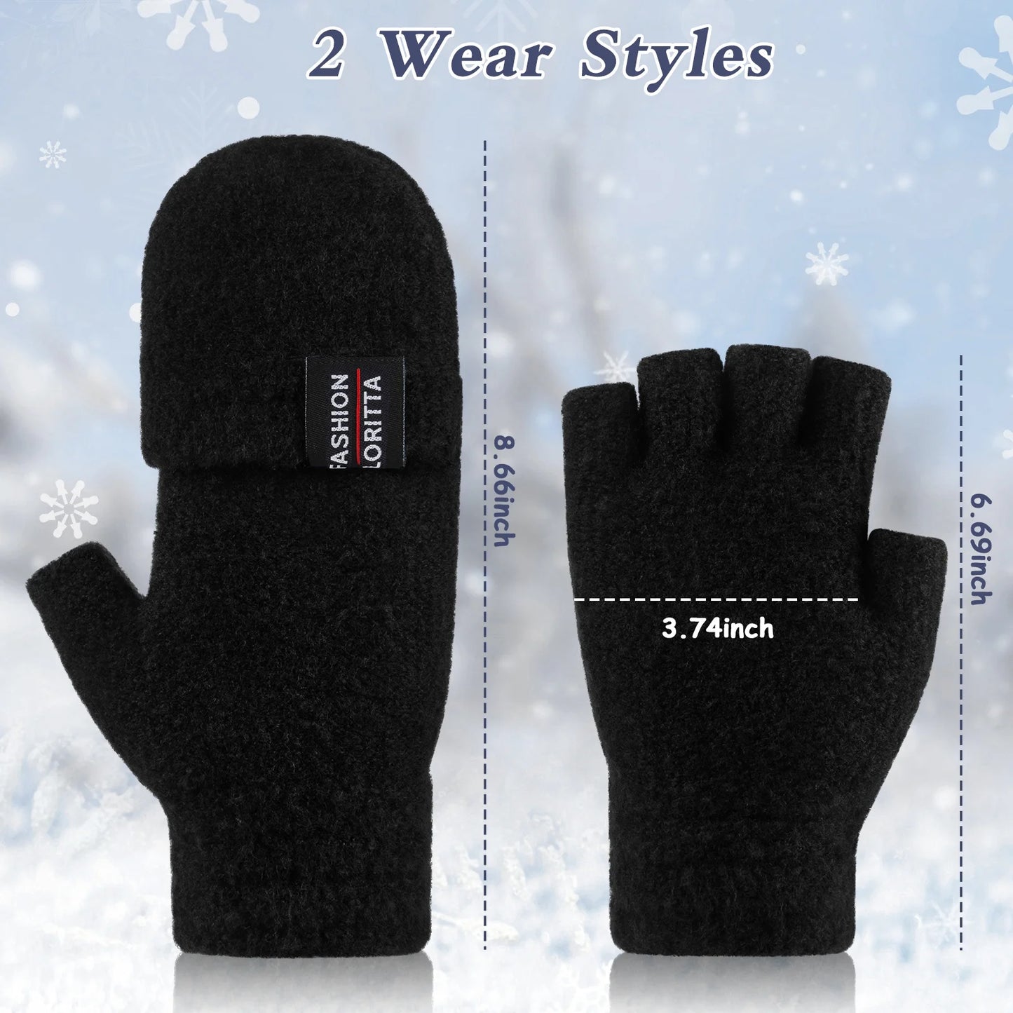 Womens Winter Gloves, 4 Pack Warm Knitted Fingerless Gloves for Women Men Black