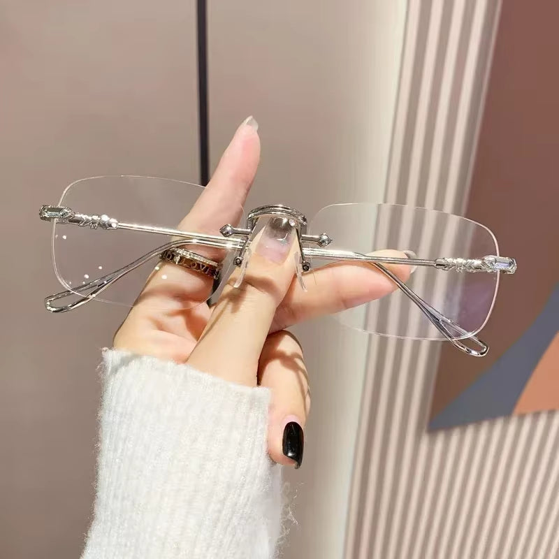 Transparent Rimless Rectangle Shades Glass Women Harajuku Blocking Glasses Frameless Anti-Blue Optical Eyeglass Eyewear