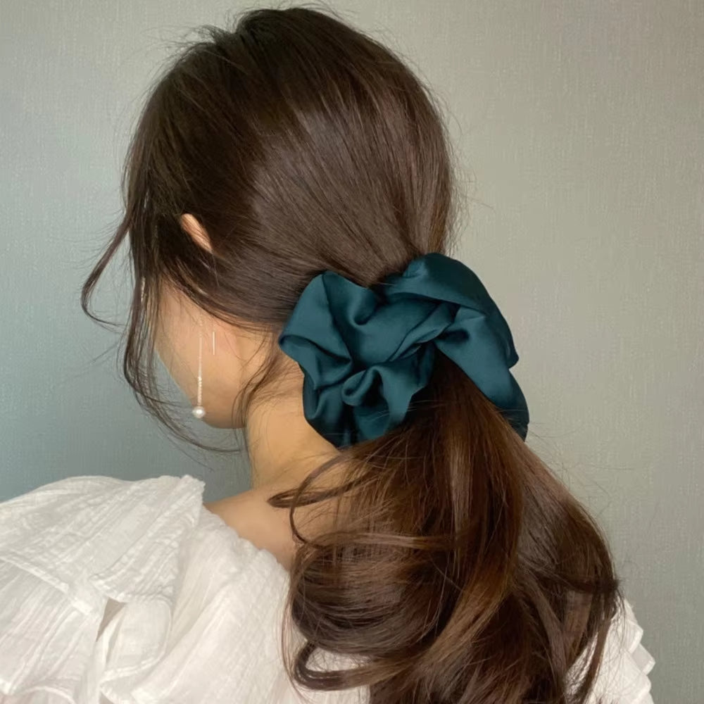 Fashion Oversized Silk Scrunchies for Women Korean Chiffon Elastic Hair Ties Ponytail Holder Headwear Chouchou Cheveux Femme