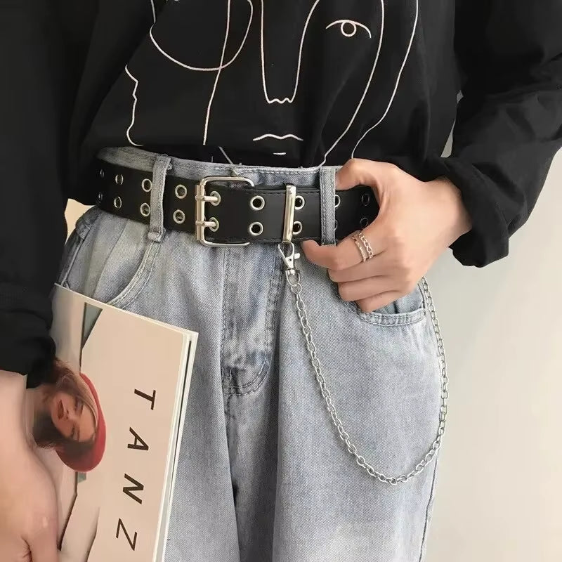 Fashion Alloy Women Belts Chain Luxury for Genuine Leather New Style Pin Buckle Jeans Decorative Ladies Retro Decorative Punk