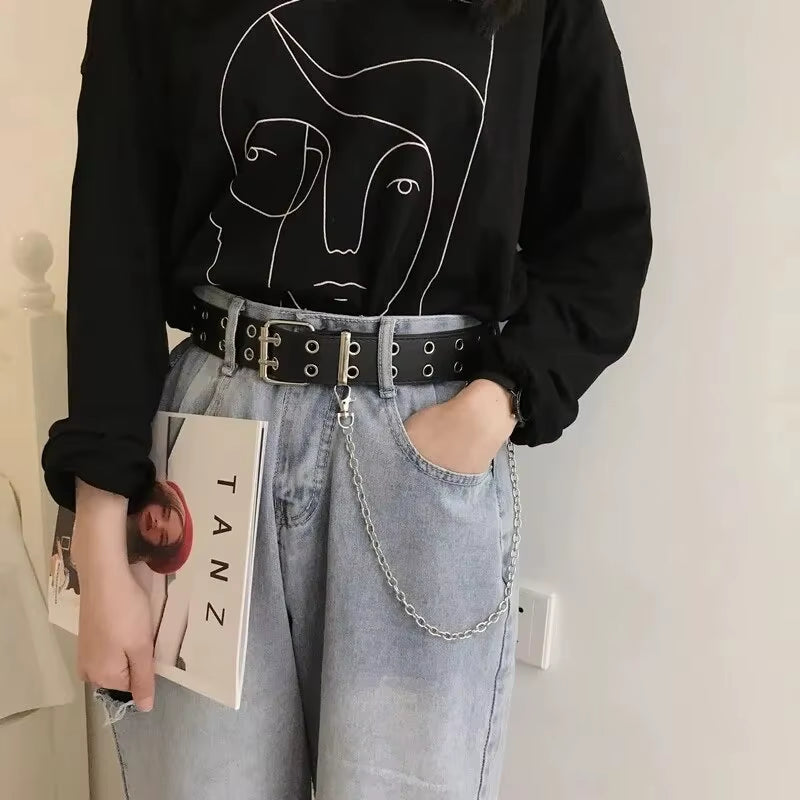 Fashion Alloy Women Belts Chain Luxury for Genuine Leather New Style Pin Buckle Jeans Decorative Ladies Retro Decorative Punk