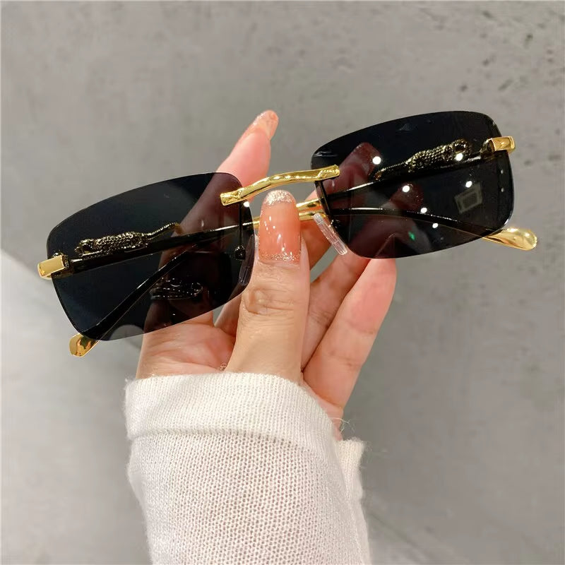 Vintage Sunglasses Rimless Cut Edge Sunglasses Fashion Designer Shades Luxury Golden Leopard Frame Sunglasses UV400