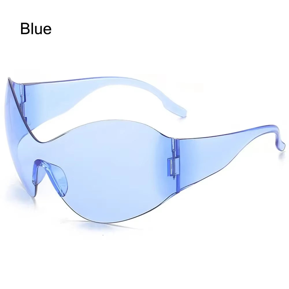 New Steampunk Oversized Sunglasses Trendy Rimless Y2K Shades Sun Glasses for Women/Men UV400 Protection Sport One Piece Eyewear