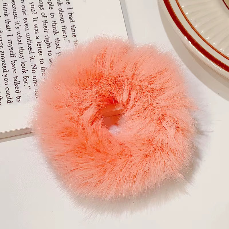 New Colorful Fluffy Hair Band for Women Girls Ponytail Holder Hair Tie Plush Scrunchie Rubber Band Fashion Hair Accessories