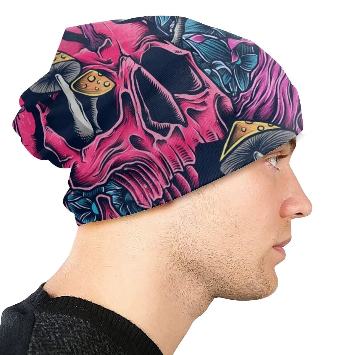 ACID TRIP Skull Mushroom Art Print Unisex Bonnet Winter Running Double Layer Thin Hats for Men Women