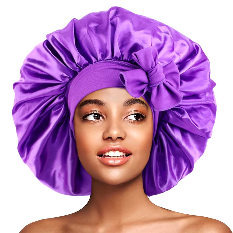 New Large Satin Bonnet Silky Night Sleeping Cap Satin Bonnet with Head Tie Band Bonnet Lace up Shower Cap Curly Braid Hair