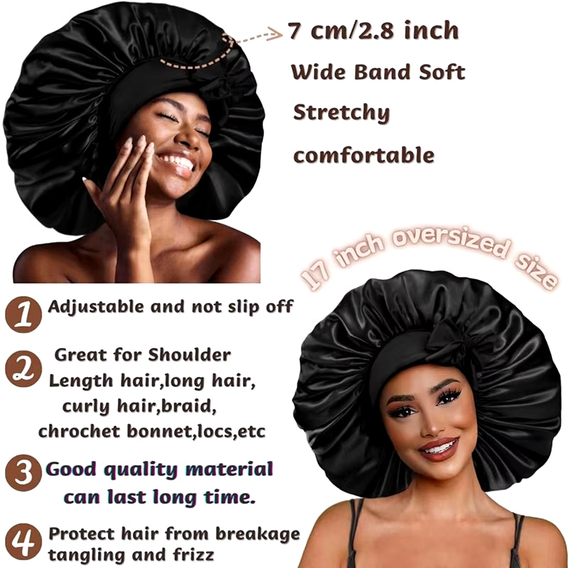 New Large Satin Bonnet Silky Night Sleeping Cap Satin Bonnet with Head Tie Band Bonnet Lace up Shower Cap Curly Braid Hair