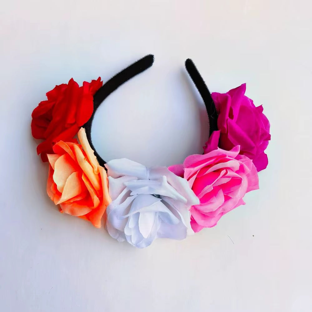 Halloween Gothic Skull Flower Headband for Women Girls Party Cosplay Spider Web Veil Day of the Dead Headband Horror Headwear