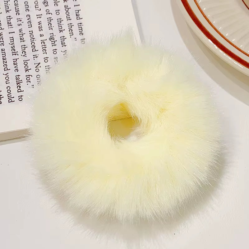 New Colorful Fluffy Hair Band for Women Girls Ponytail Holder Hair Tie Plush Scrunchie Rubber Band Fashion Hair Accessories