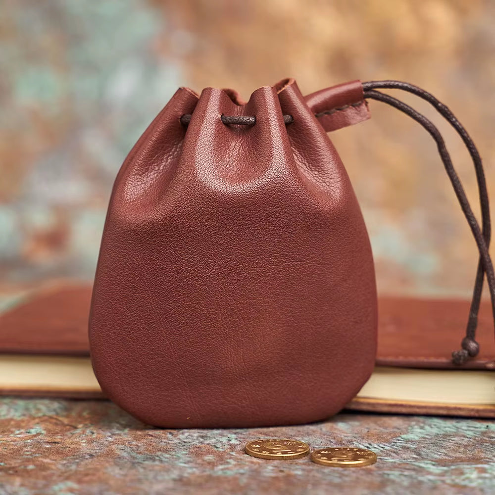 Genuine Leather Coin Purse Men Women Vintage Small Coin Wallet Hard Leather Money Pocket Drawstring Storage Bag