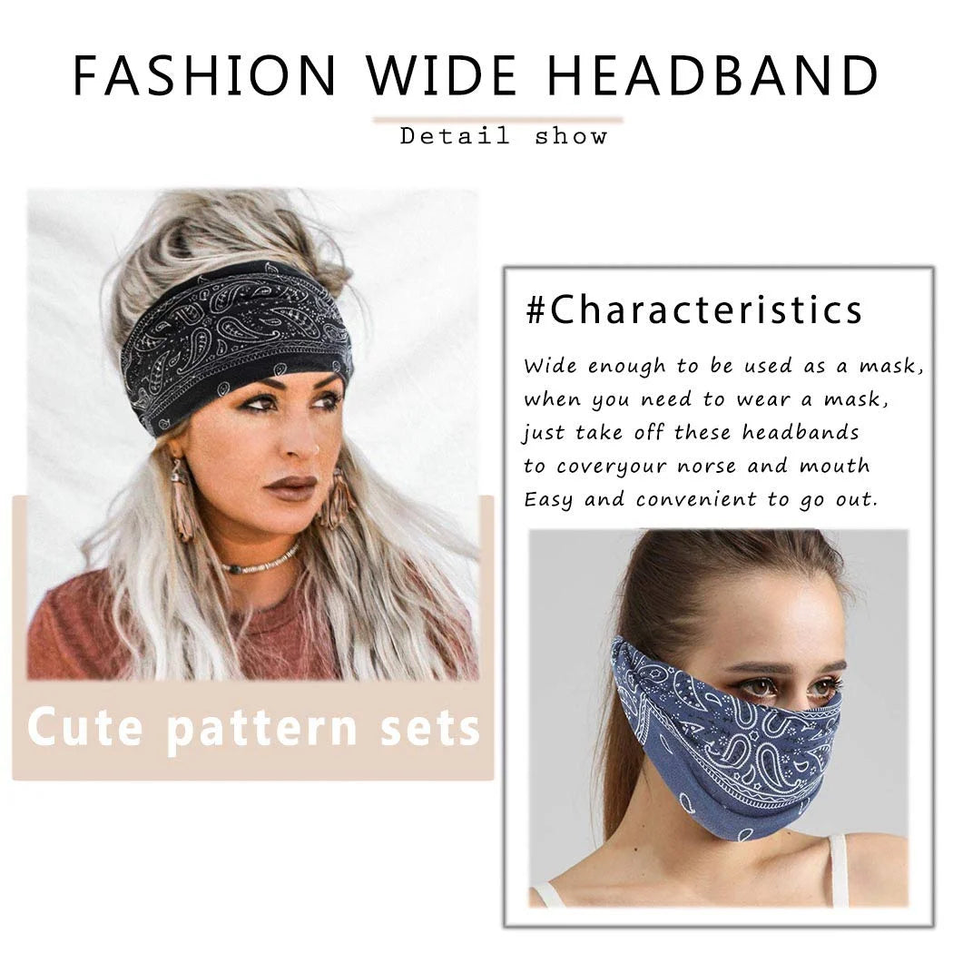 Boho Bandeau Headbands Wide Knot Hair Scarf Hair Band Elastic Turban Thick Head Wrap Stretch Fabric Head Bands Thick Fashion Hair Accessories for Women 3 Pcs (Elegant)