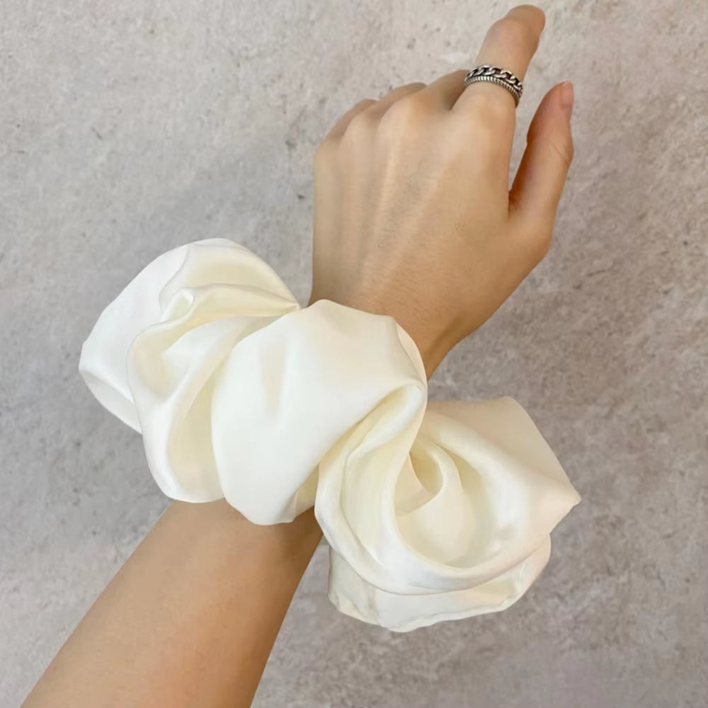 Fashion Oversized Silk Scrunchies for Women Korean Chiffon Elastic Hair Ties Ponytail Holder Headwear Chouchou Cheveux Femme