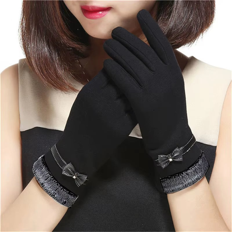 New Female Autumn Winter Warm Gloves Fleece Lined Thermal Full Finger Warm Gloves Women Cotton Touch Screen Gloves