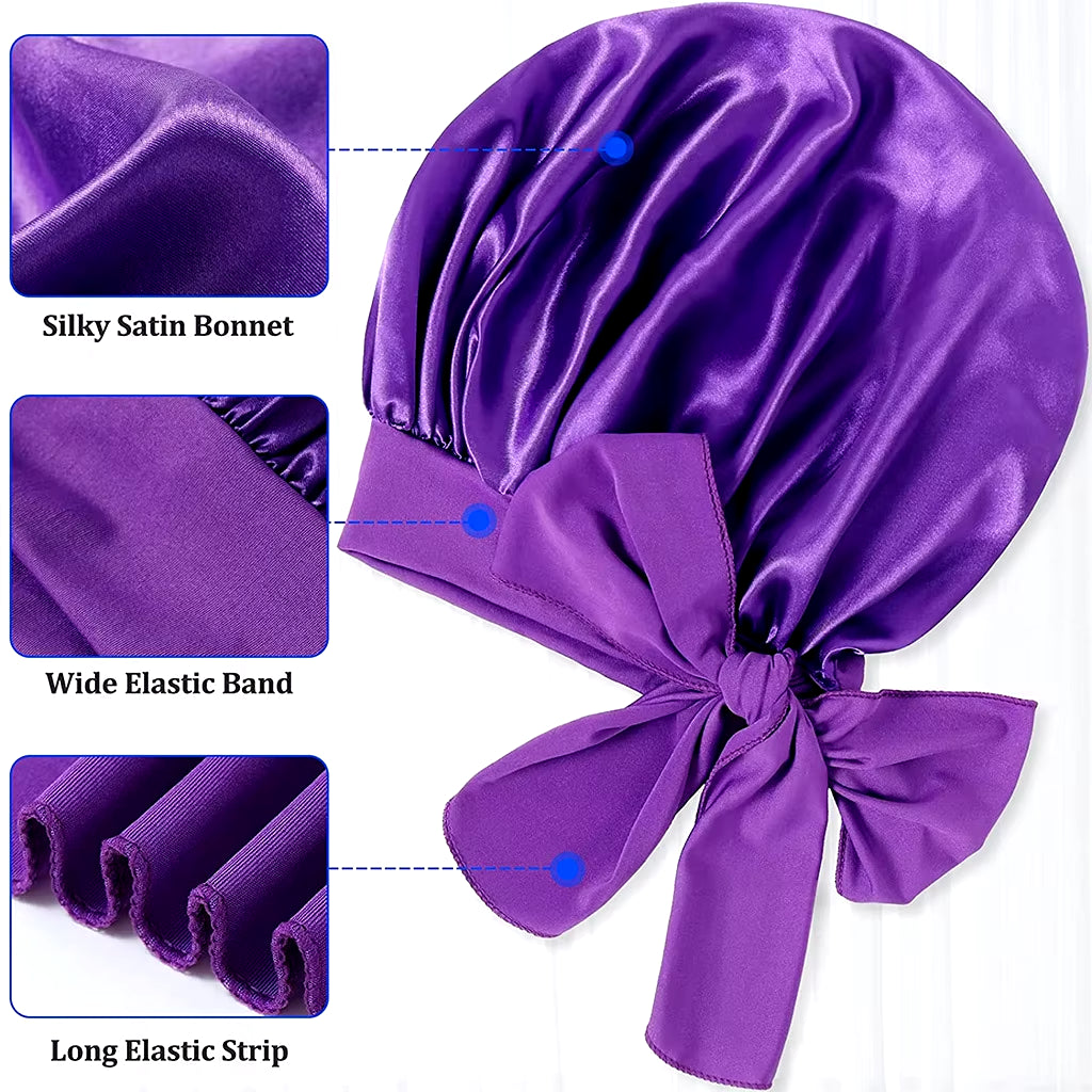 Women Satin Widened Sleep Hat Night Sleep Cap with Long Streamer Hair Care Bonnet Nightcap Elastic Cap De Nuit Shower Turban