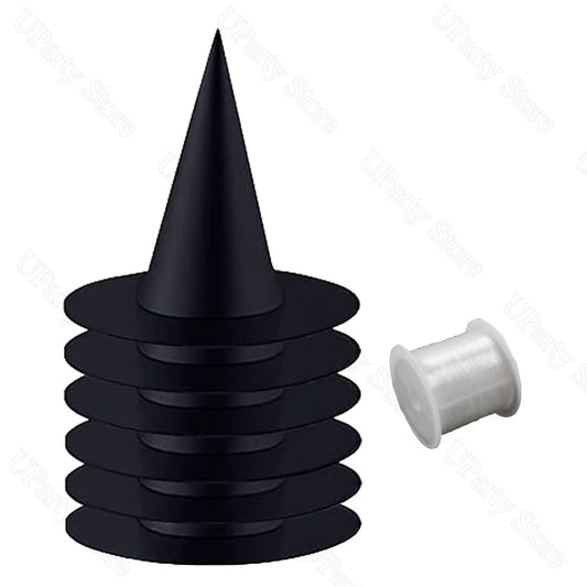 6/12Pcs Halloween Black Witches Hats with Rope Hanging Wizard Hats Bulk for Home Outdoor Porch Halloween Decoration Party Favor