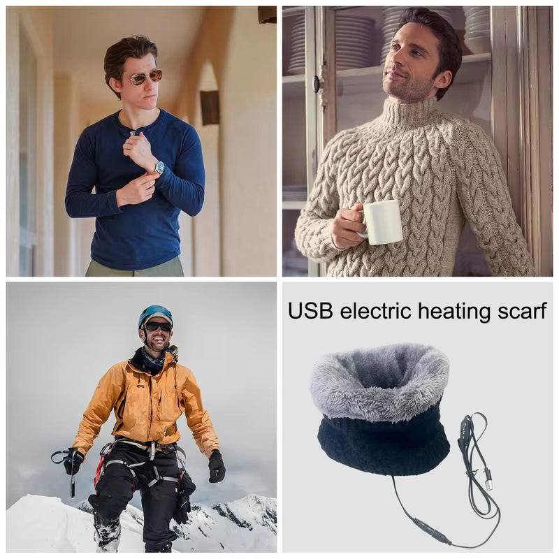 Winter Electric Heated Scarf Temperature Adjustable USB Heating Knit Scarf Winter Neck Warmer for Outdoor Camping Cycling Skiing