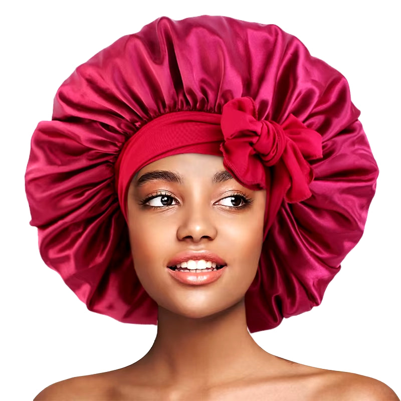 New Large Satin Bonnet Silky Night Sleeping Cap Satin Bonnet with Head Tie Band Bonnet Lace up Shower Cap Curly Braid Hair