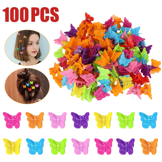 100Pcs Mini Butterfly Hair Clips, Assorted Color Hair Clips for Women Girls, Small Hair Claw Clips