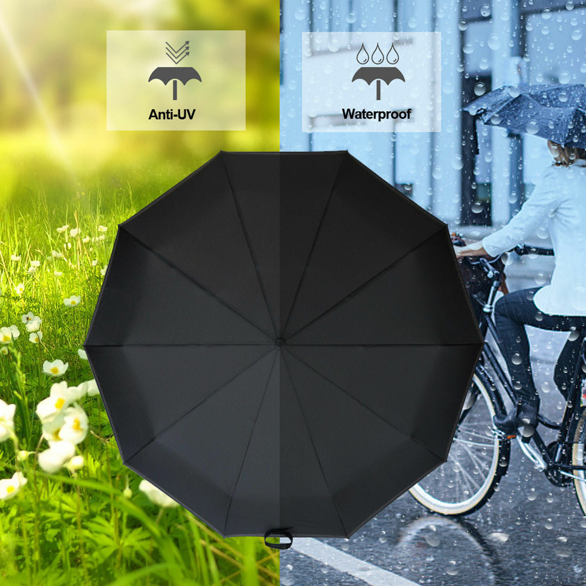 Automatic Umbrella Anti-Uv Sun/Rain Windproof 3 Folding Compact Umbrella