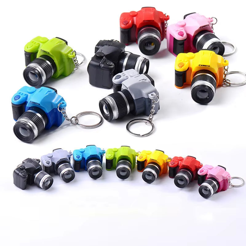 LED Luminous Sound Glowing Pendant Keychain Bag Accessories Plastic Toy Camera Car Key Chains Kids Digital SLR Camera Toy