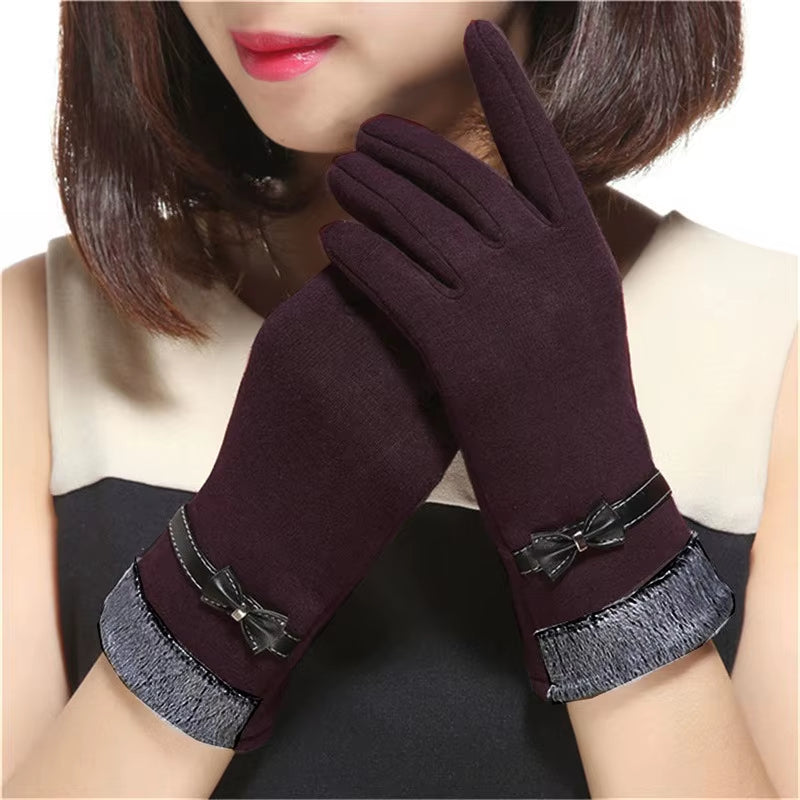 New Female Autumn Winter Warm Gloves Fleece Lined Thermal Full Finger Warm Gloves Women Cotton Touch Screen Gloves