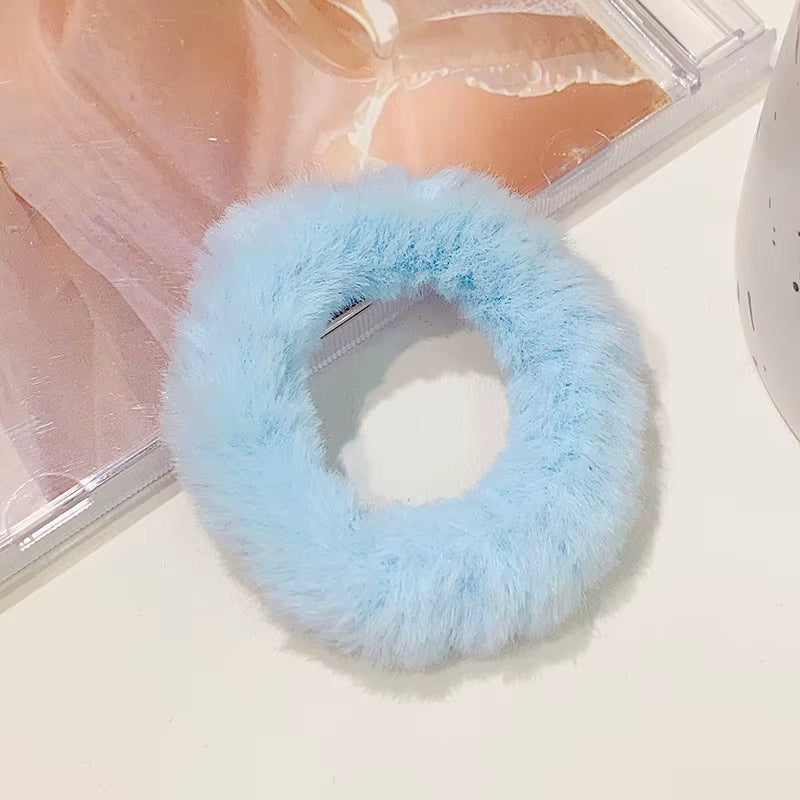 New Colorful Fluffy Hair Band for Women Girls Ponytail Holder Hair Tie Plush Scrunchie Rubber Band Fashion Hair Accessories