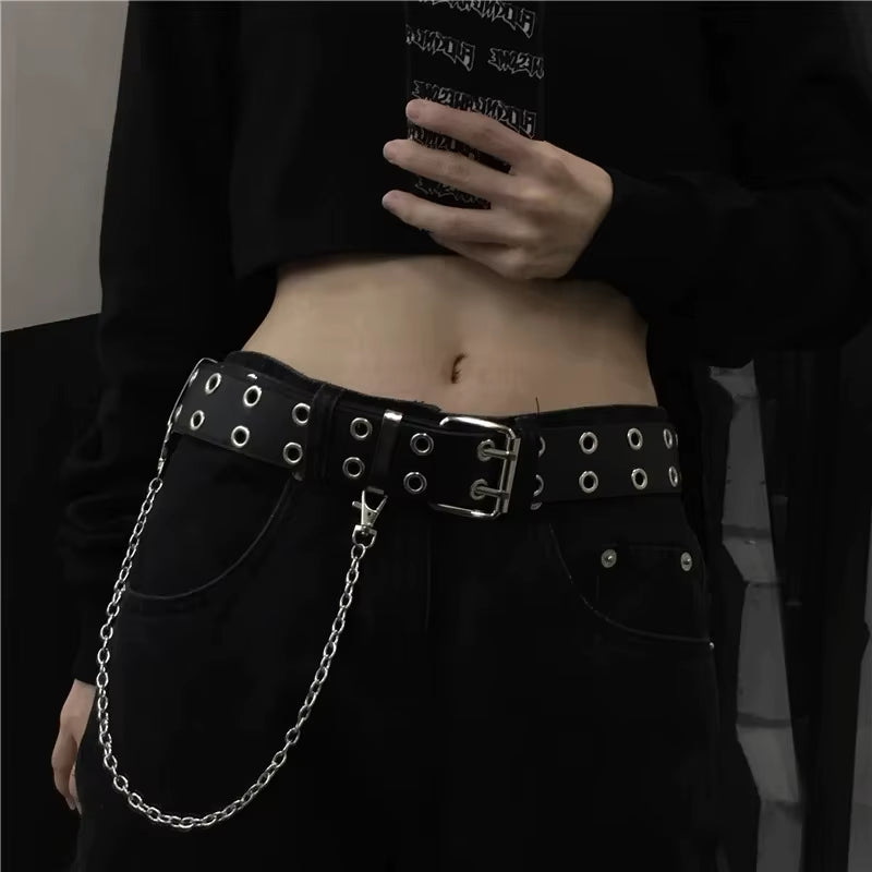 Fashion Alloy Women Belts Chain Luxury for Genuine Leather New Style Pin Buckle Jeans Decorative Ladies Retro Decorative Punk