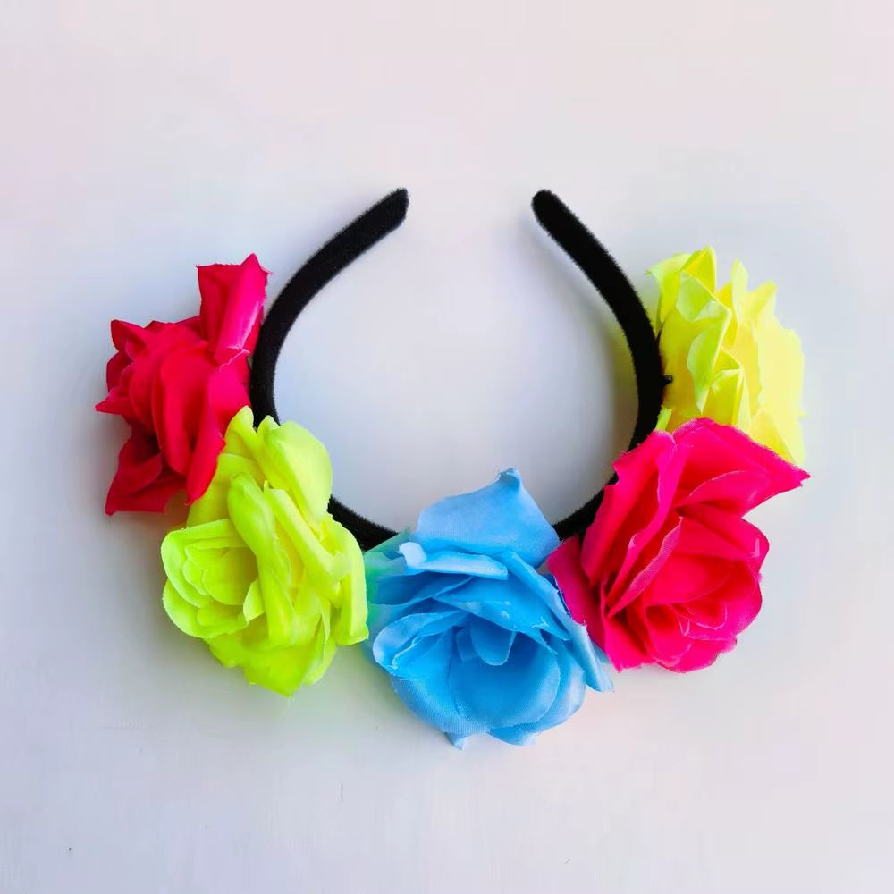 Halloween Gothic Skull Flower Headband for Women Girls Party Cosplay Spider Web Veil Day of the Dead Headband Horror Headwear