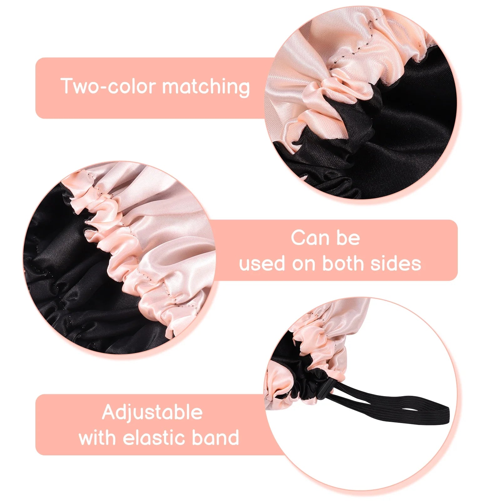 2 Pcs Double Layer Waterproof Silk Bonnet, Adjustable Satin Hair Night Caps, Head Wraps for Women Sleeping Shower Long Hair, Curly Hair(Sky Blue,Pink)