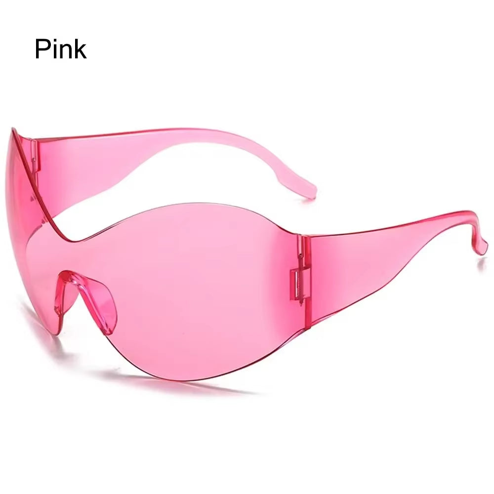 New Steampunk Oversized Sunglasses Trendy Rimless Y2K Shades Sun Glasses for Women/Men UV400 Protection Sport One Piece Eyewear