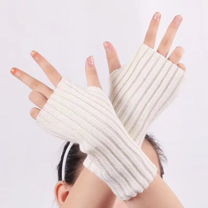 Long Fingerless Gloves Women‘S Mitten Winter Arm Warmer Knitted Arm Sleeve Fine Casual Soft Girls Goth Clothes Punk Gothic Glove