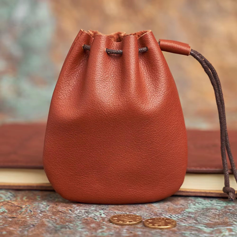 Genuine Leather Coin Purse Men Women Vintage Small Coin Wallet Hard Leather Money Pocket Drawstring Storage Bag