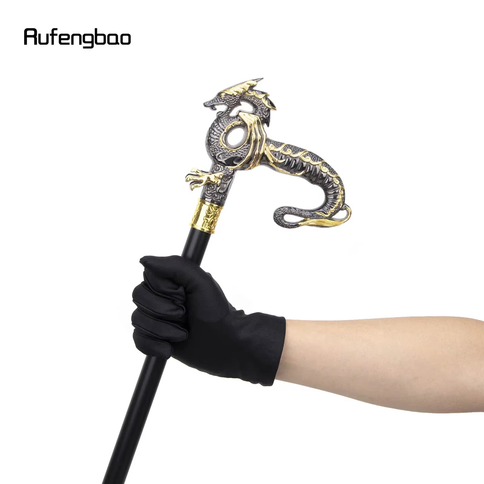 Gold Black Luxury Dragon Walking Cane Fashion Decorative Walking Stick Gentleman Elegant Cosplay Cane Knob Crosier 93Cm