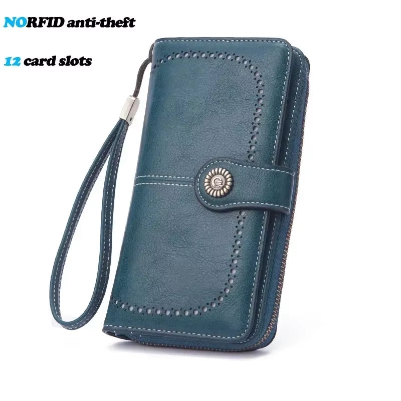 High Quality Women Wallet RFID Anti-Theft Leather Wallets for Woman Long Zipper Large Ladies Clutch Bag Female Purse Card Holder